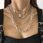 Set Of 4: Padlock Chain Choker + Necklace 0677 - Set Of 4 - Silver - One Size