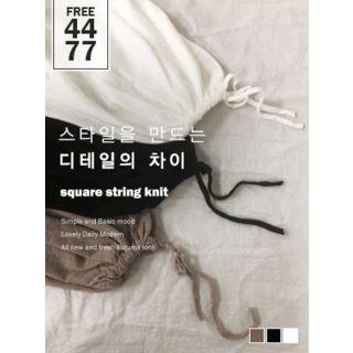 Square-neck Beribboned Balloon-sleeve Knit Top