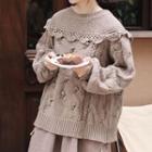 Pompom Detail Eyelet Sweater Milky Coffee - One Size