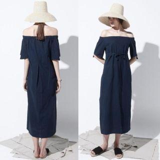 Elbow-sleeve Off Shoulder Midi Dress