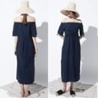 Elbow-sleeve Off Shoulder Midi Dress
