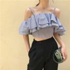 Striped Ruffle Cropped Blouse