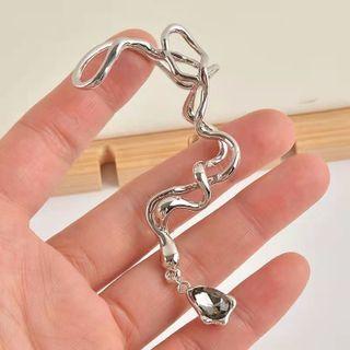 Crystal Drop Ear Cuff 1 Pc - Left Side - Silver - One Size