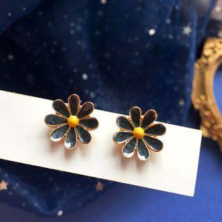 Flower Stud Earring 1 Pair - Flower S925 Sterling Silver Earring - Black & Yellow - One Size