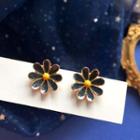 Flower Stud Earring 1 Pair - Flower S925 Sterling Silver Earring - Black & Yellow - One Size