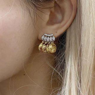 Disc Alloy Rhinestone Fringed Earring 1 Pair - Gold - One Size