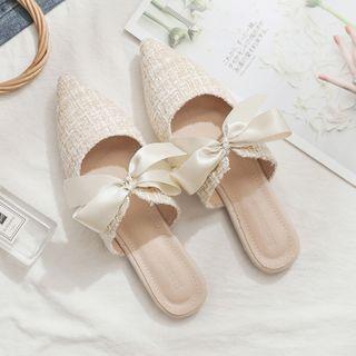 Tweed Bow-accent Pointed Mules