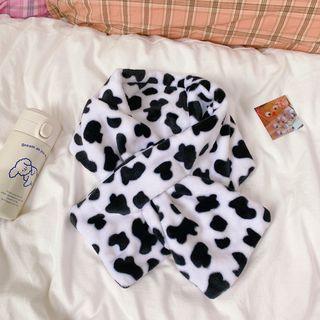 Milk Cow Print Shearling Scarf Dairy Cow Pattern - Black & White - One Size