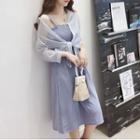 Set: Striped Blouse + Sleeveless Midi A-line Dress
