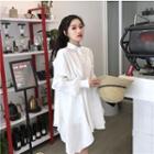 Plain Irregular Long-sleeve Shirtdress White - One Size