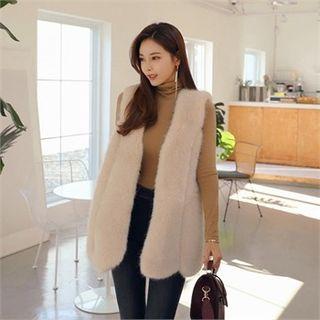 Faux-fur Vest Beige - One Size