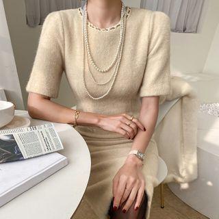 Short-sleeve Fleece Sheath Dress