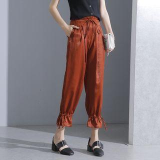 Drawstring Satin Cropped Pants