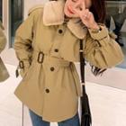 Fleece Collar Trench Coat / Long Coat Dress