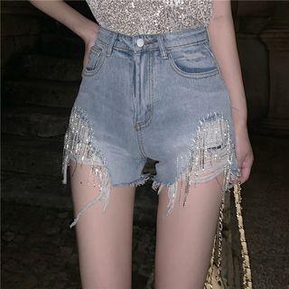 Glitter Detail Denim Hot Pants