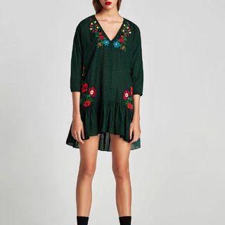 3/4-sleeve Embroidery Ruffle Dress