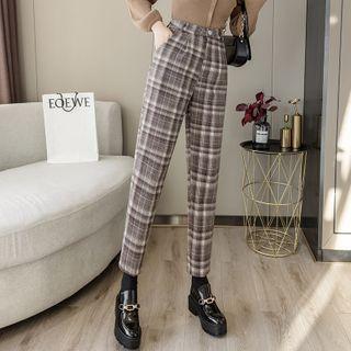 Cropped Plaid Straight Leg Pants