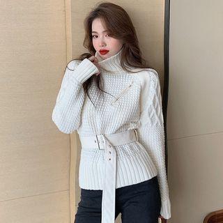 Belted Sweater 1252 - Milky White - One Size