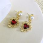 Faux Pearl Faux Crystal Heart Dangle Earring 1 Pair - Gold - One Size
