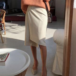 Wrap-front Faux-suede Skirt