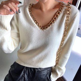V-neck Chain Sweater