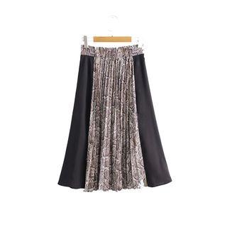 Snake Patterned Panel Midi A-line Skirt