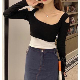 Cold-shoulder Panel Top Black - One Size