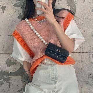 Contrast Trim Sweater Vest Tank Top - Tangerine - One Size
