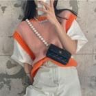 Contrast Trim Sweater Vest Tank Top - Tangerine - One Size