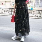 Star Print A-line Maxi Mesh Skirt