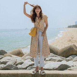 Square-neck Floral Print Shirtdress