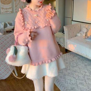 Floral-accent Frill Trim Sweater