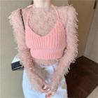 Plaid Lace Top / Plain Knit Vest