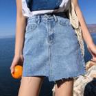 Fray-hem Mini A-line Denim Jacket
