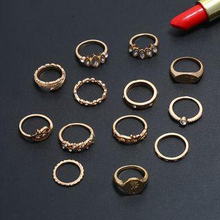 Set Of 13: Retro Alloy Ring (assorted Designs) Set Of 13 - Gold - One Size