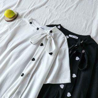 Heart Bow-accent Loose-fit Short-sleeve T-shirt