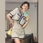 Short-sleeve Cropped Top + High-waist Mini Skirt