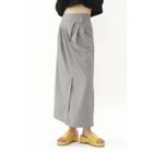 Asymmetric-waist Pintuck Maxi Skirt Green - One Size