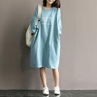 Long-sleeve Printed Midi T-shirt Dress Light Blue - L