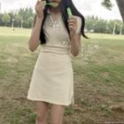 Contrast Trim Short-sleeve Tie-waist Mini Polo Dress