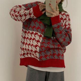 Houndstooth Color Block Sweater