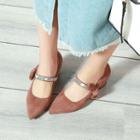 Faux Suede Bow Accent Block Heel Mary Jane Pumps