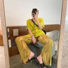 Printed Accordion Pleated Wide-leg Pants