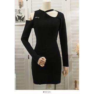 Patchwork Skinny Knit Mini Dress Black - One Size