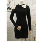Patchwork Skinny Knit Mini Dress Black - One Size