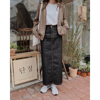 Stitched H-line Maxi Denim Skirt