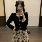 Square-neck Cropped Blouse / Floral Midi A-line Skirt