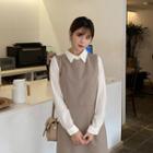 Round-neck Long Pinafore Dress Beige - One Size