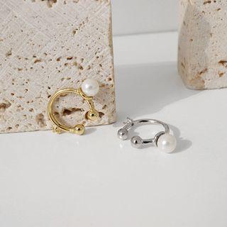 925 Sterling Silver Rhinestone Faux Pearl Cuff Earring