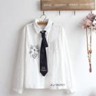 Cartoon Embroidered Shirt With Tie